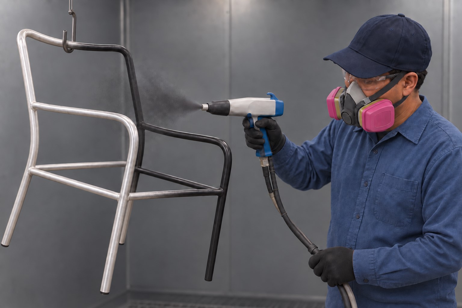Patio furniture frame powder coating