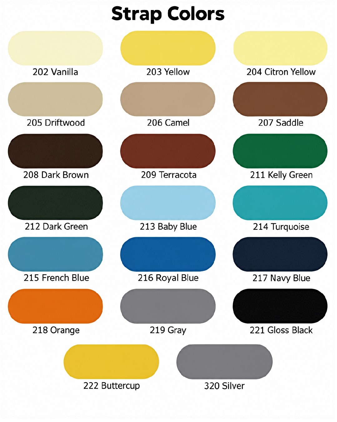 Strap Colors - vinyl strap color options