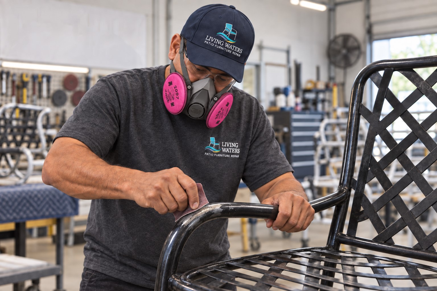 Patio furniture frame refinishing